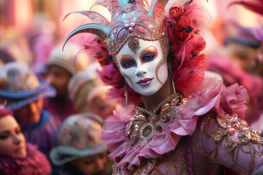 Purple costume at venice carnival in italy