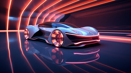 Futuristic racing sport car in speeding motion tunnel. Generative AI - obrazy, fototapety, plakaty