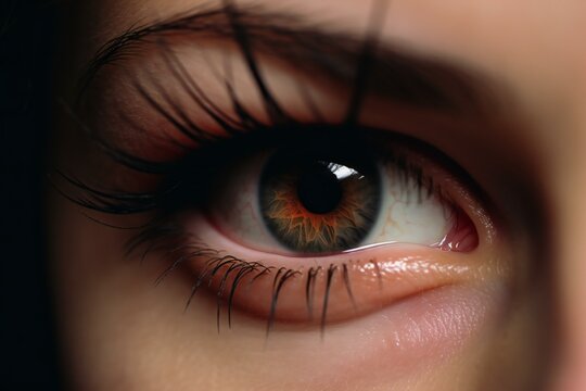 Close-up image of beautiful woman's eye with long eyelashes
