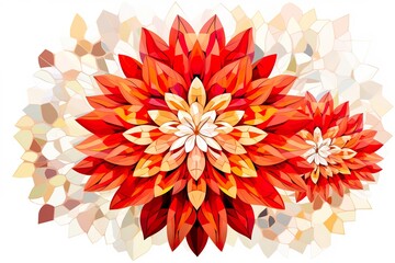 flower mosaic, Christmas theme, in soft red and orange colors, clipart, white background 