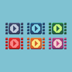 Pixel art sets of play video icon with variation color item asset.Video play on pixelated style. 8bits perfect for game asset or design asset element for your game design asset.