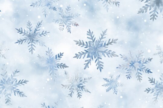 Watercolor tiny snowflakes on white background pattern,