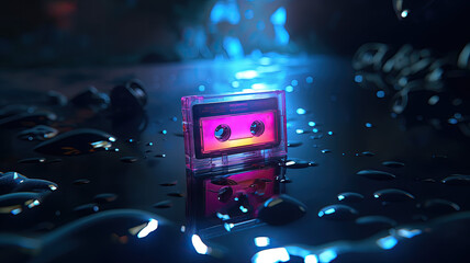Synthwave Serenade: Pink Cassette Tape in Vibrant Retro Hues