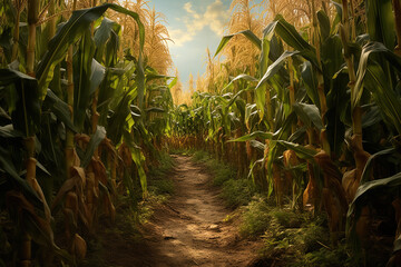 Obraz premium Corn cobs in the agriculture field