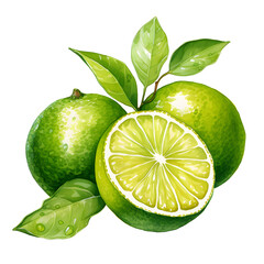 Lime, Fruits, Watercolor illustrations