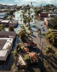 Fototapeta na wymiar Urban neighborhood inundated by heavy rainfall and flooding caused by El Niño