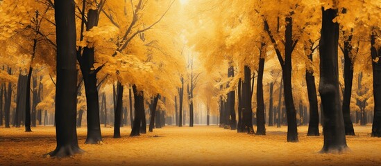 Autumn forest tree with golden leaves on sunny day. AI generated image