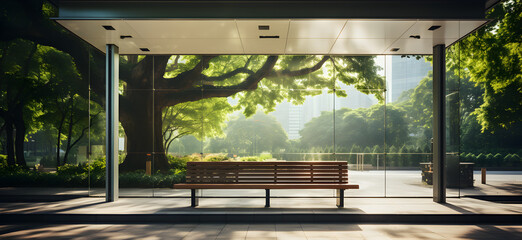 bench in bus stop, benches for waiting for the bus - obrazy, fototapety, plakaty
