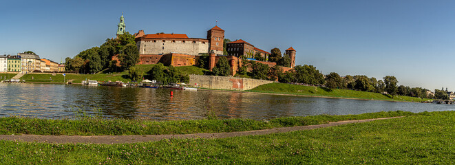 Fototapeta na wymiar Panorama-Wawel Royal Castle in Krakow on a sunny,summer day.