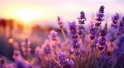 Fototapeta premium Sunset over a lavender field.