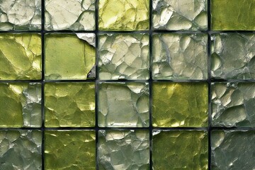 Green and yellow mosaic tile wall texture background,  Close up view