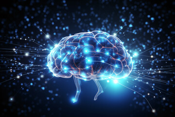 brain ai artificial intelligence,bright brain connection ,blue business background,copy space