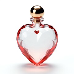 Bottle of perfume in the form of heart on a white background