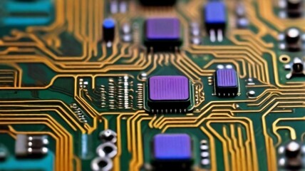 Capture an artistic and abstract image of a circuit board with intricate patterns and vibrant colors, AI generated, background image