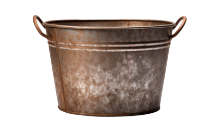 An old metal bucket isolated on transparent background, image with background removed, created with Generative Ai technology.