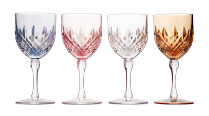 Four crystal glasses isolated on white created with Generative AI