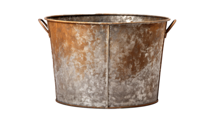 An old metal bucket isolated on transparent background, image with background removed, created with Generative Ai technology.