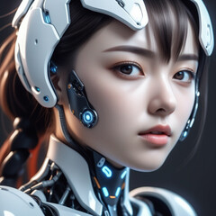 anime girl wearing robotic suit, realistic. ai generative