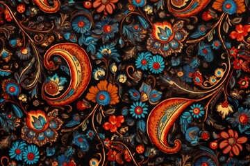 Fabric silk texture in batik style,  Colorful floral background