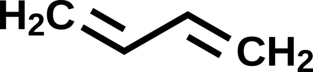 Divinyl structural formula, 1,3-butadiene vector illustration