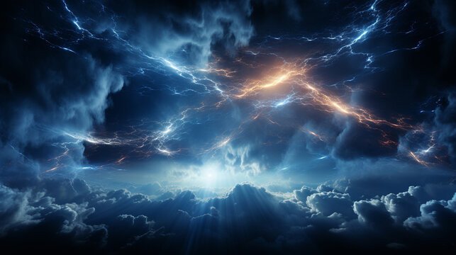 Lightning in the dark stormy sky. 3D Rendering