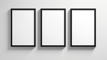 Three black frames mockup isolated on white background. 3D rendering