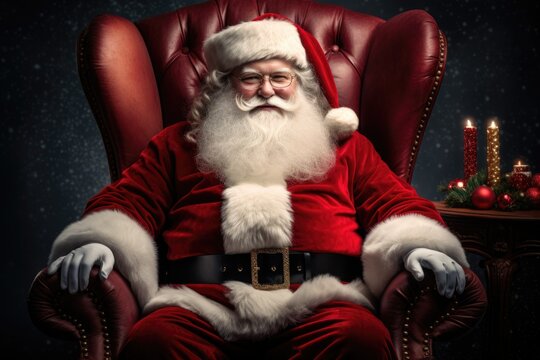 Santa Claus sitting in a red chair. Perfect for Christmas-themed designs and holiday promotions