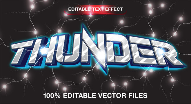 Blue neon shiny thunder editable and scalable vector text effect Template