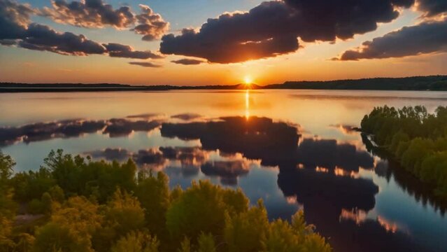 Time lapse of beautiful Sunrise Sunset over the Calm Lake