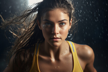 Generative AI picture of young girl running jogging wearing activewear active lifestyle flattering hair