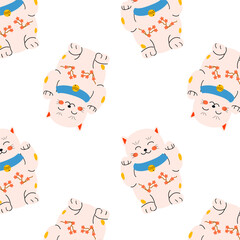 Fototapeta premium seamless pattern with kawai cat - nursery design