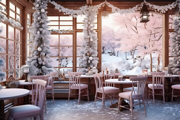 Winter cafe with cute decorations