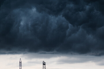 Majestic thundercloud by a stormy weather, dramatic dark scene