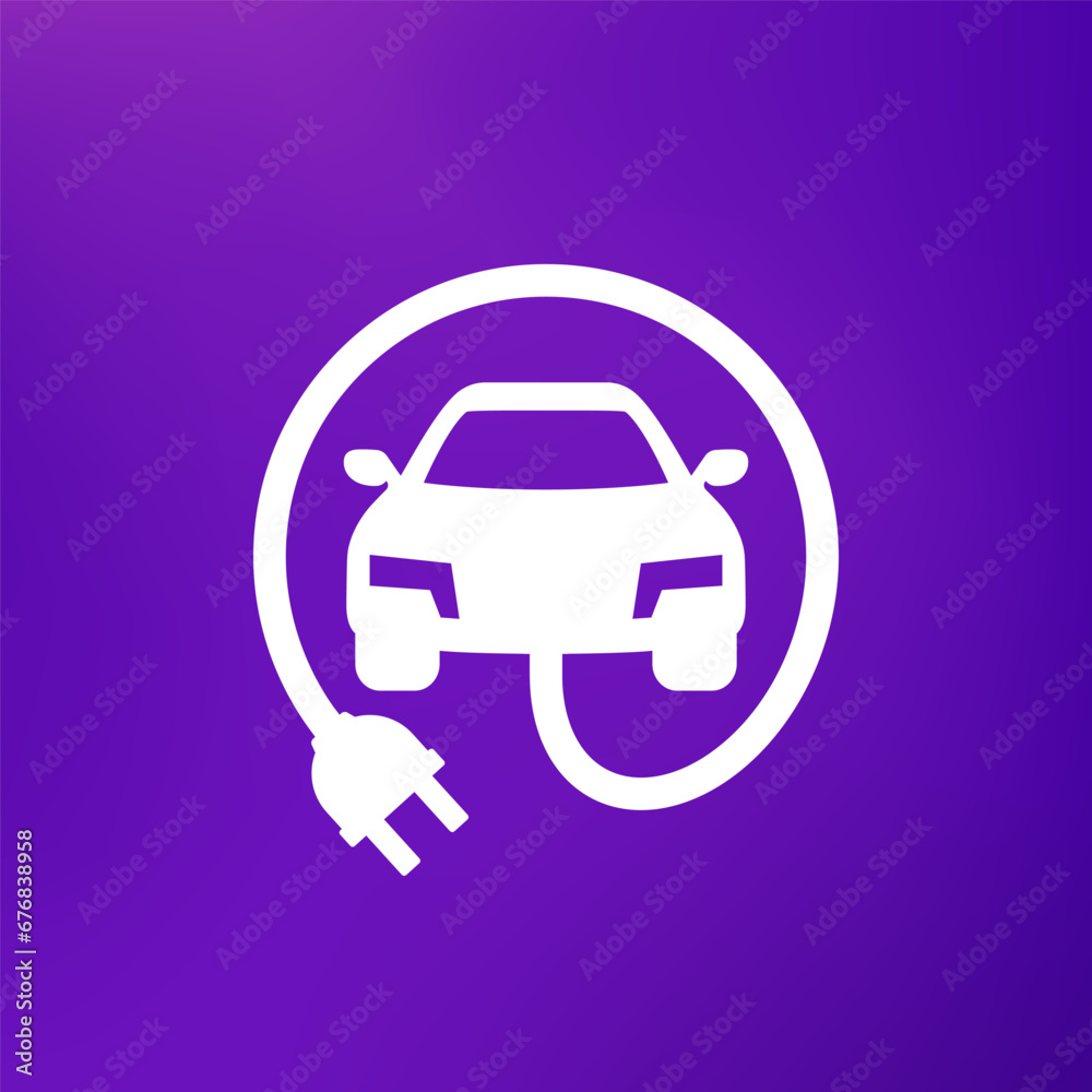 Poster electric car with a plug vector icon