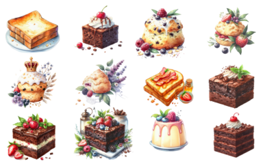 watercolor dessert food bakery cupcake bread cake cute