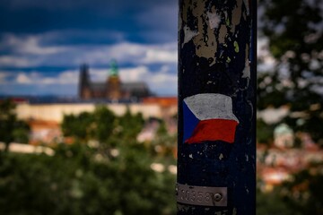 National flag of the Czech Republic on old weathered pole