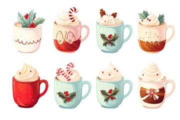 christmas hot chocolate and cocoa cartoon mug set