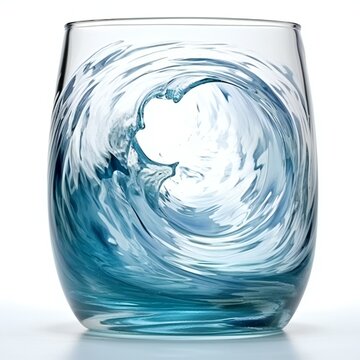 Blue water in a glass on a white background