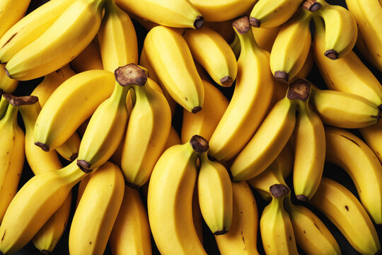 Fresh yellow bananas fruit background image top view. ai generative