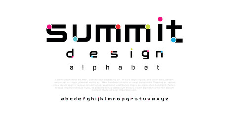 SUMMIT Modern minimal abstract alphabet fonts. Typography technology, electronic, movie, digital, music, future, logo creative font. vector illustration - obrazy, fototapety, plakaty