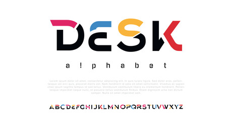 DESK Future font creative modern alphabet fonts. Typography colorful bold with color dot regular. vector illustrator - obrazy, fototapety, plakaty