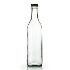 Empty transparent glass bottle isolated on white background