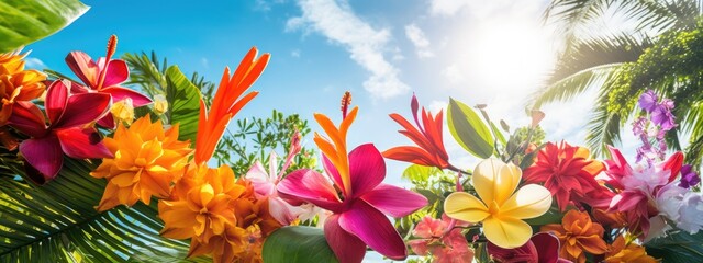 Obraz na płótnie Canvas Colorful background image of Tropical Paradise Vibrant Palette Exotic Blossom flowers.