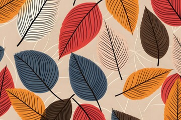 Obraz premium Vector leaves seamless pattern, hand drawn autumn background. 