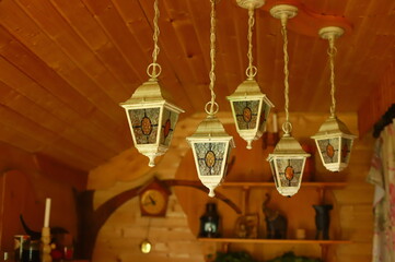 View of the details of the interior of a country house. Autumn Courtyard Garden 