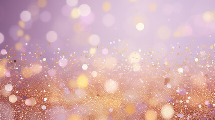 Golden glittering confetti against purple colored background