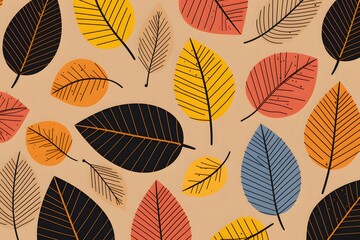 Vector leaves seamless pattern, hand drawn autumn background. 