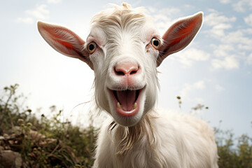 Portrait of a goat showing the tongue