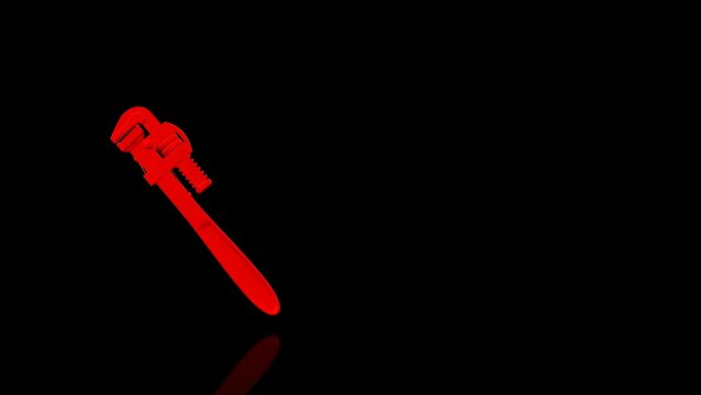 Red Monkey Wrench turns on itself - loop animation - black background