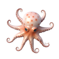 3d rendering of a cute octopus with 8 tentacles looking up sheepishly overhead view Underwater Scene PNG